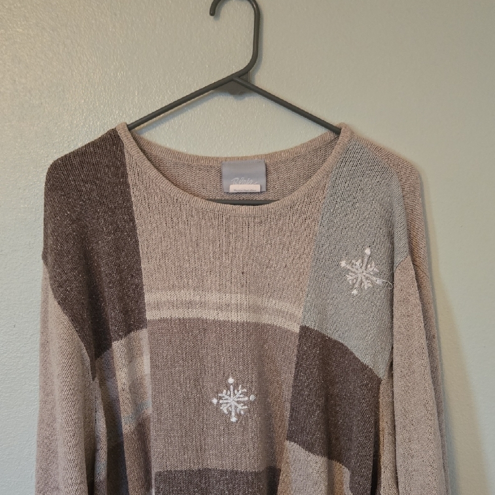 Blair | Vintage Brown Patchwork Silk Blend Snowflake Grandma Sweater Size 3X